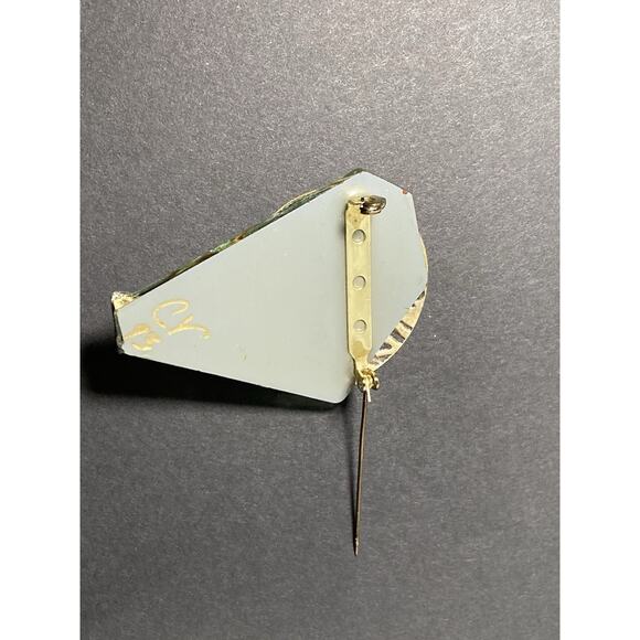 Vintage Artisanal Mirror Glass Rhinestone Brooch Pin Signed CR ‘93 - Picture 7 of 9